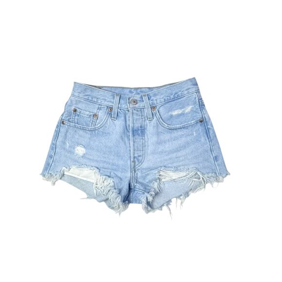 Levi's 501 Light Wash Denim Cutoff Shorts - Size 24 - Picture 1 of 9
